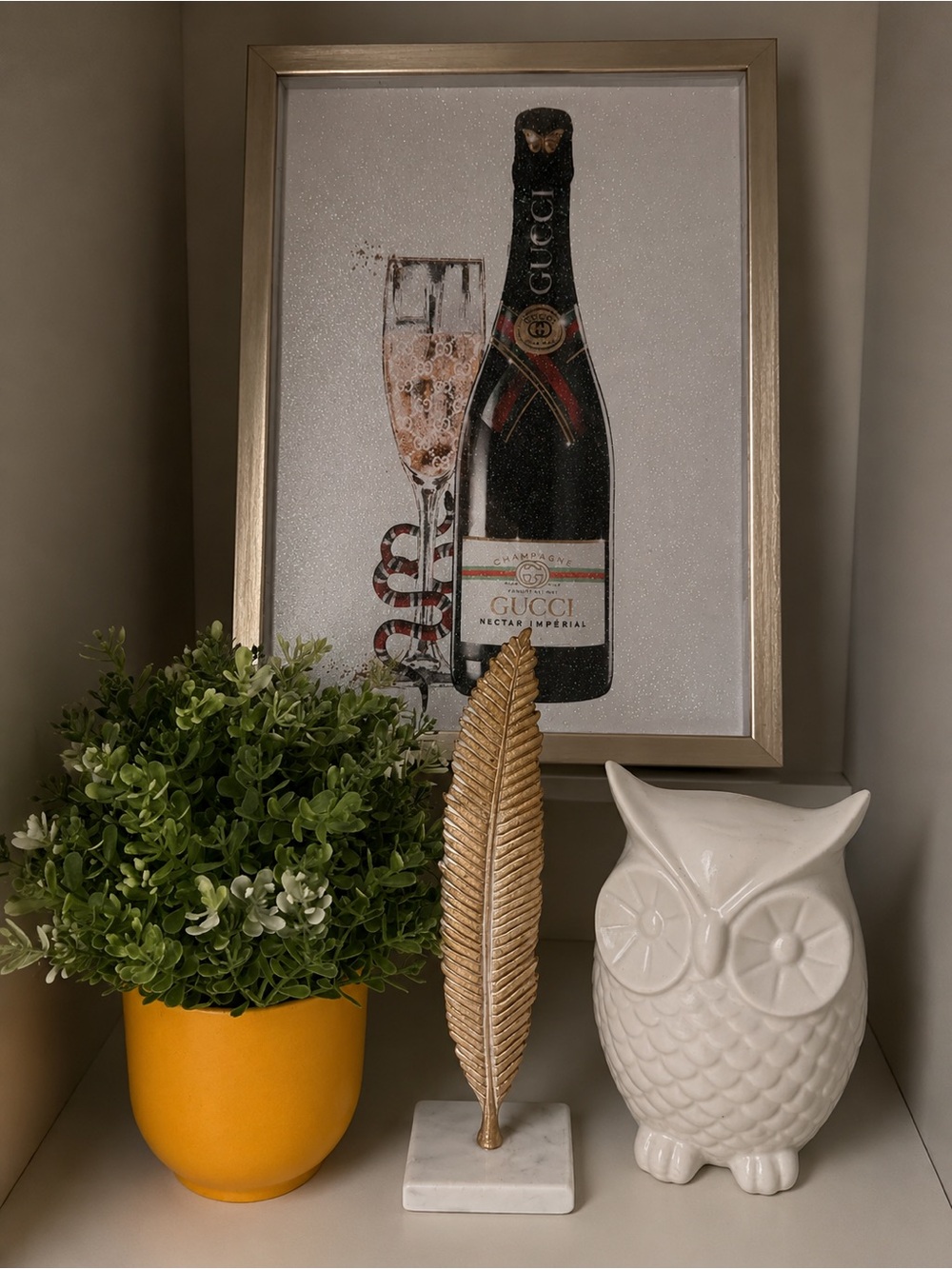 Gucci Black Bottle and Gold Accents Framed Art